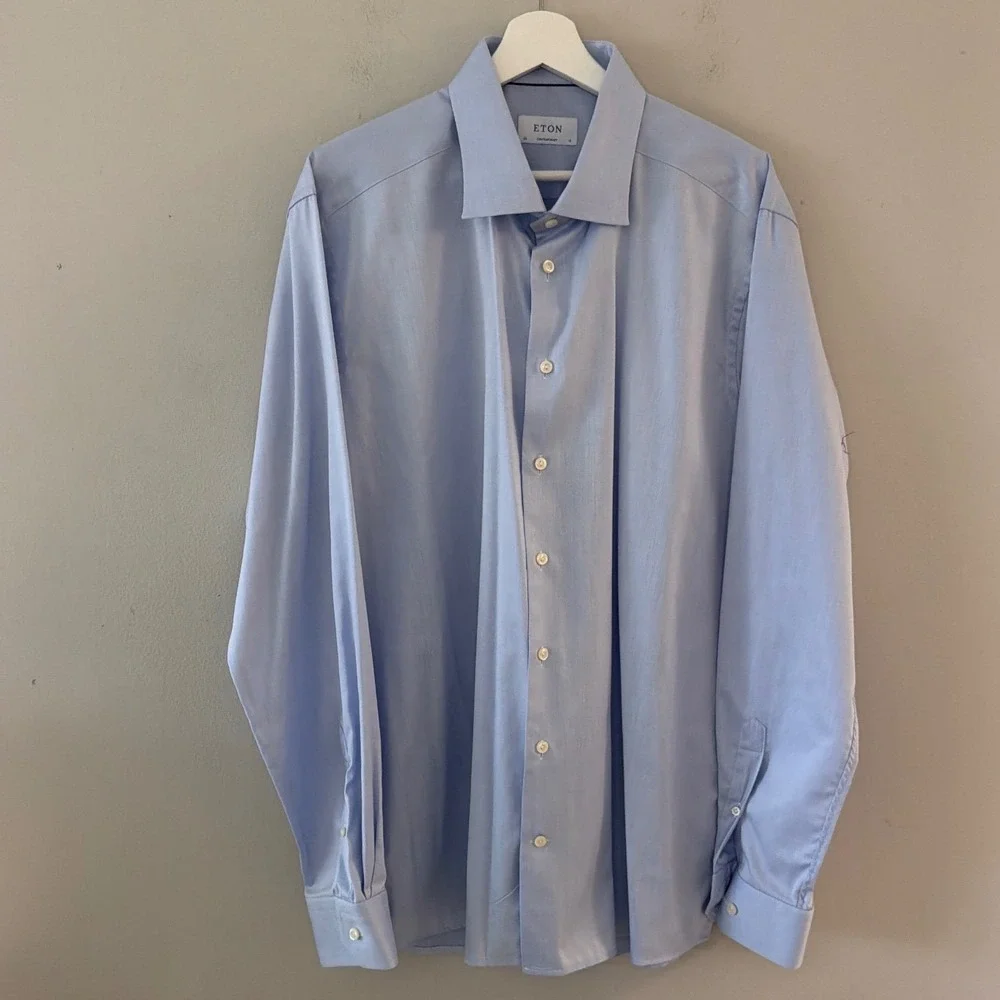 Eton Mens Contemporary Fit Light Blue Signature Twill Cotton Dress‎ Shirt 18 46